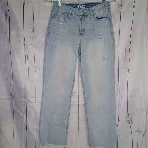 Rewash Vintage Reunion High Rise distressed cropped skinny jeans with frayed hem - Picture 1 of 9